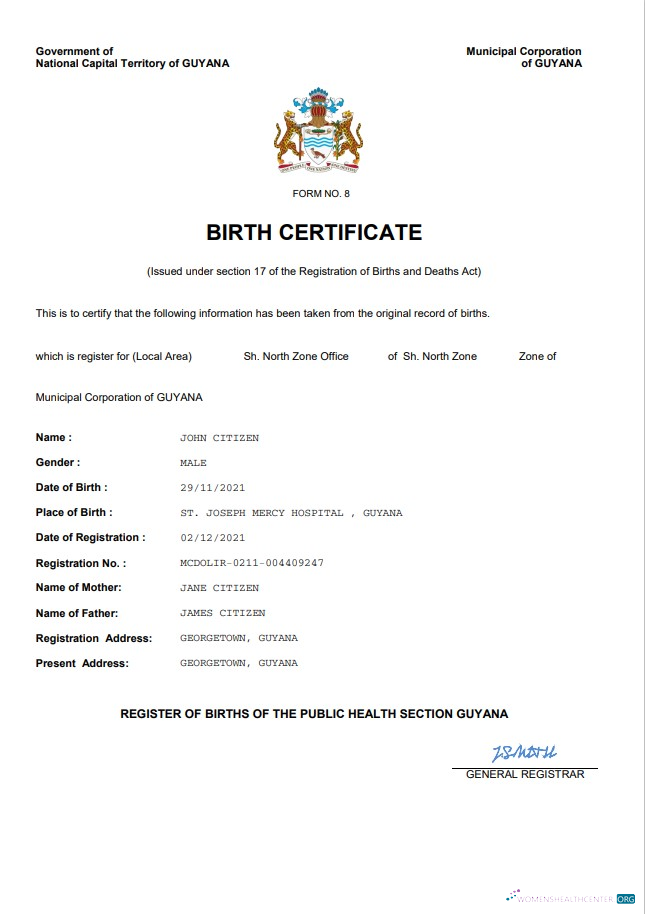 Download Guyana vital record birth certificate Word and PDF template Photoshop template